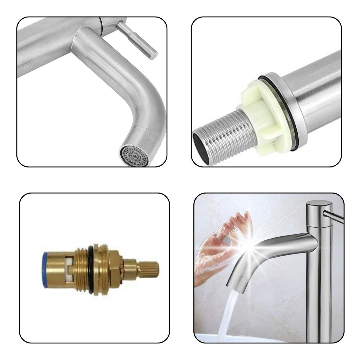 Grifer¡a llave Lavamanos Acero Satinada Poste Alto Para Agua Fr¡a.