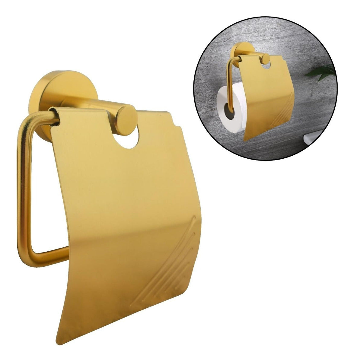 Portarrollos Línea Jade Dorado Aluminio con Tapa Rollo - Alta Calidad