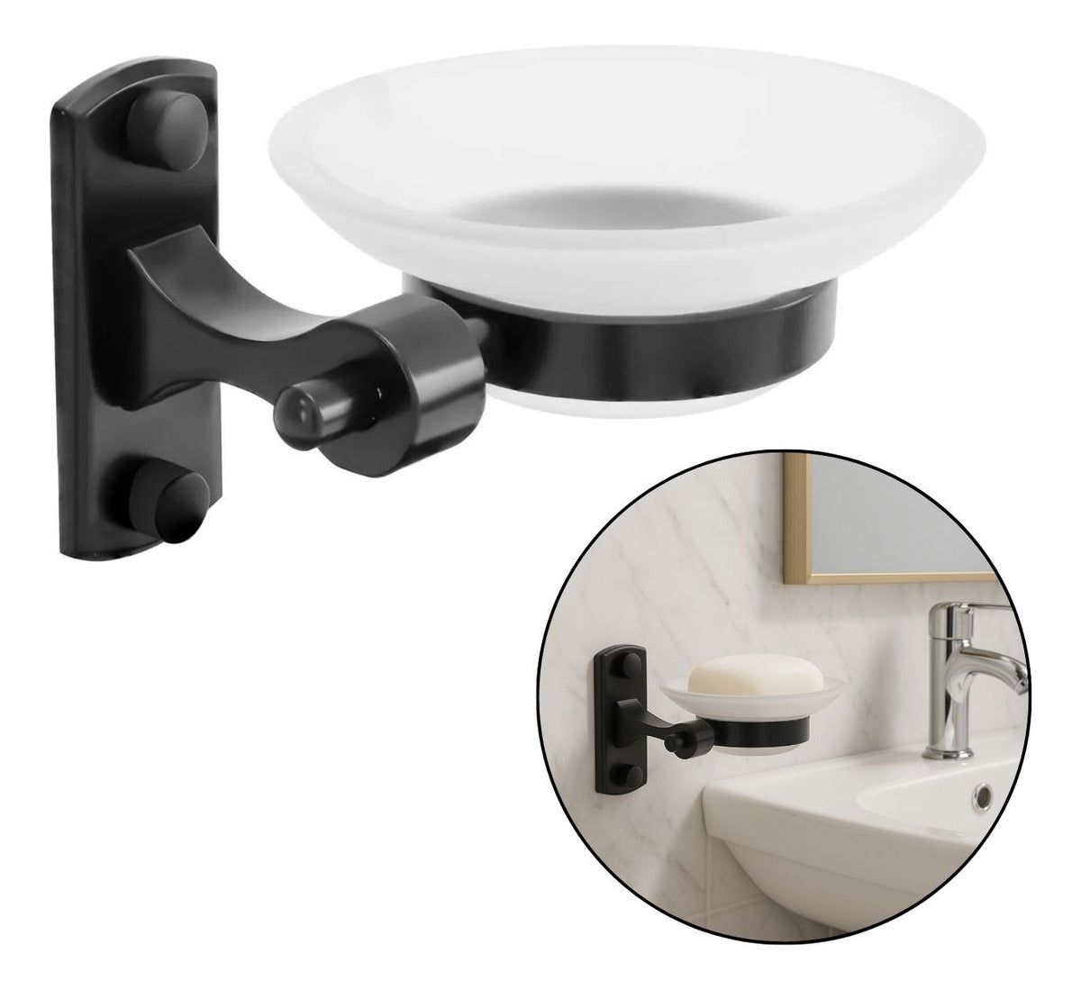 Jabonera Base Rectangular en Aluminio Color Negro con Plato de Cristal