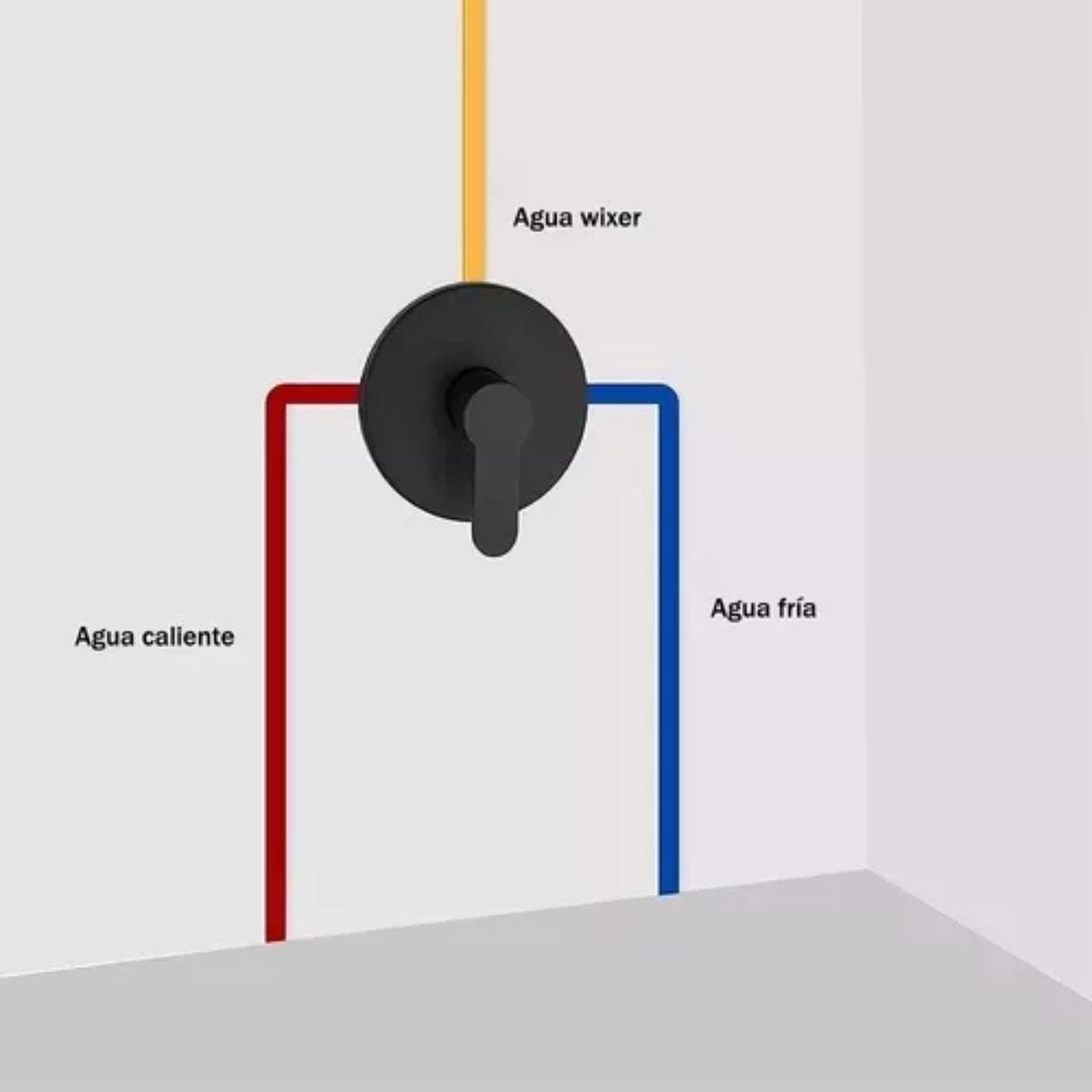 Set Conjunto Ducha Monocontrol Negro Metálico Redonda con Regadera 20 cm y Tubo