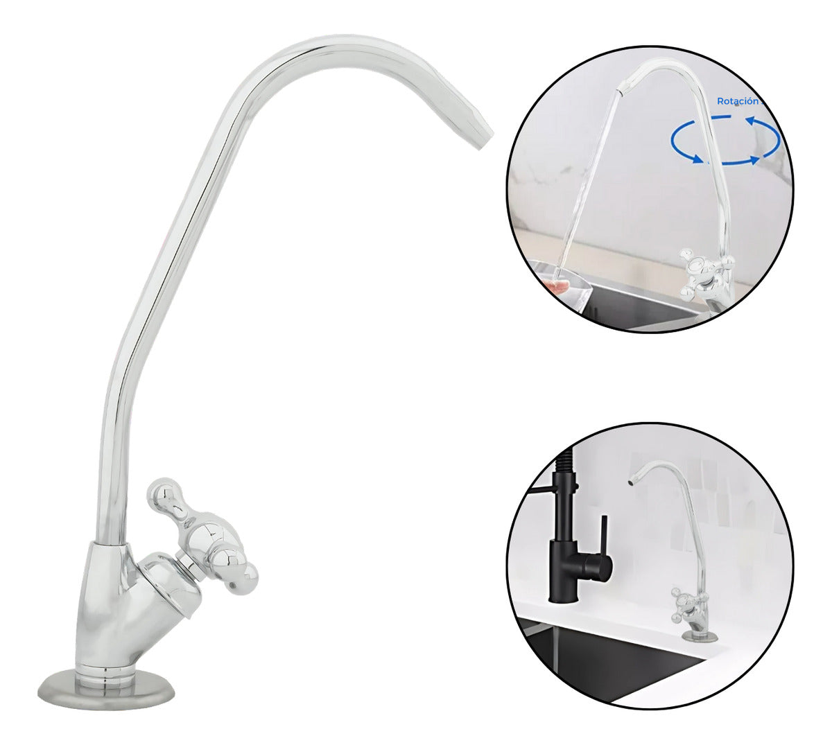 Llave Purificador Agua Pico Alto Monomando Adaptador 3/8