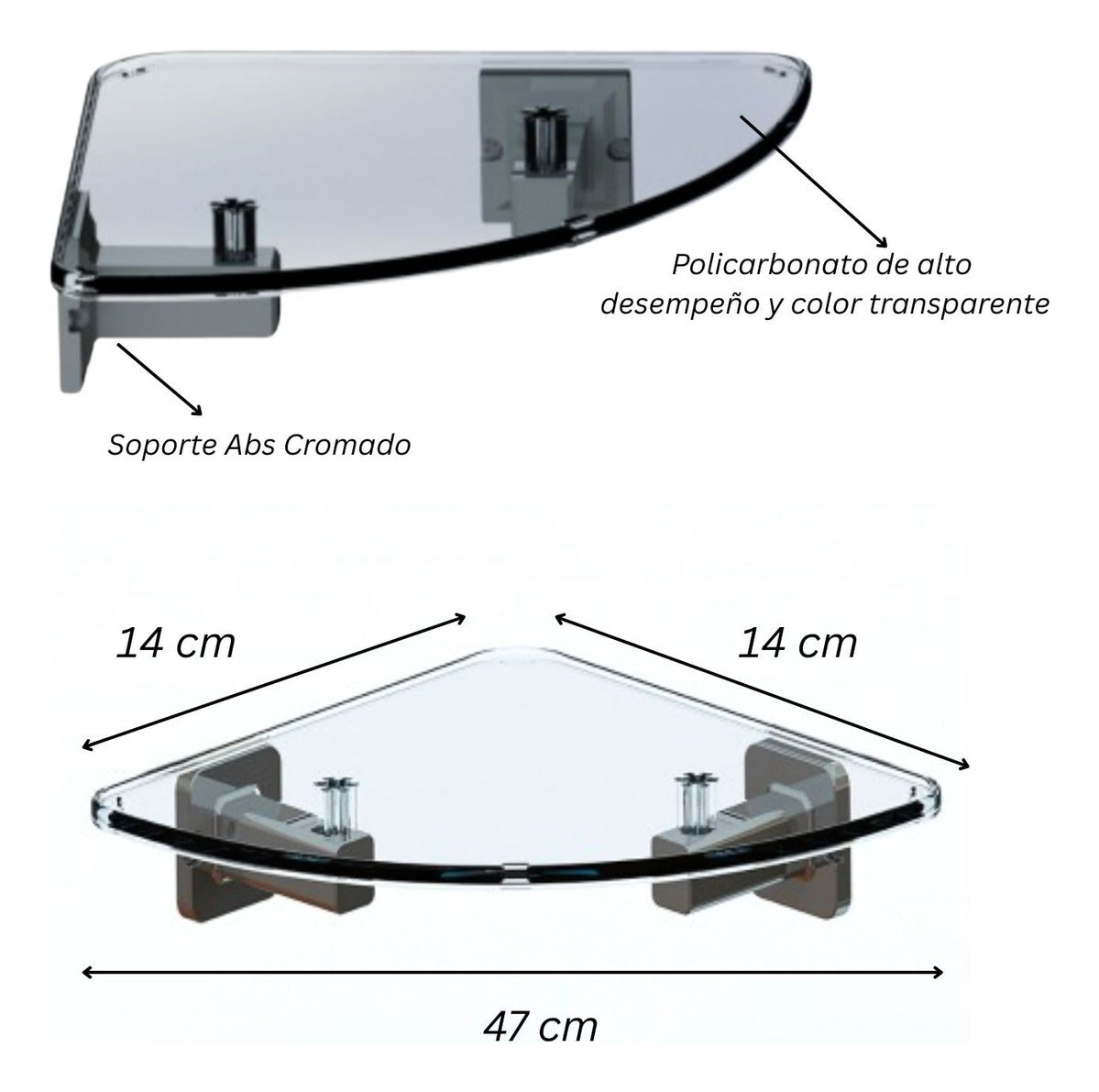Repisa Esquinera Transparente Multiusos 14.3x47 Cm Alta Resistencia