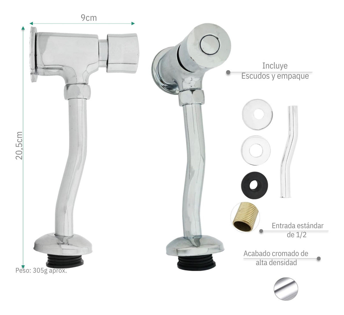 Grifería para Orinal de Push - Sistema de Cierre Automático - Cromada