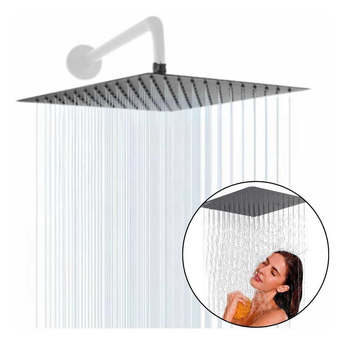 Regadera Gris de Ducha en Acero SUS304 - 20 cm - Sin Tubo