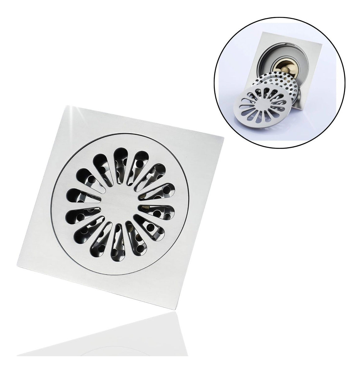 Rejilla de Piso 10x10 Níquel Cepillado con Núcleo de Latón para Desagüe