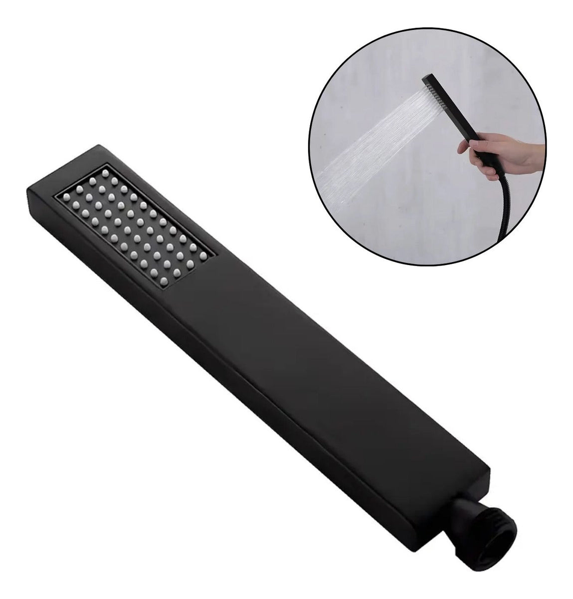 Mango Teleducha Slim Alargada Negra en Acero Inoxidable (SUS304), Entrada de ½”, Chorro Tipo Lluvia