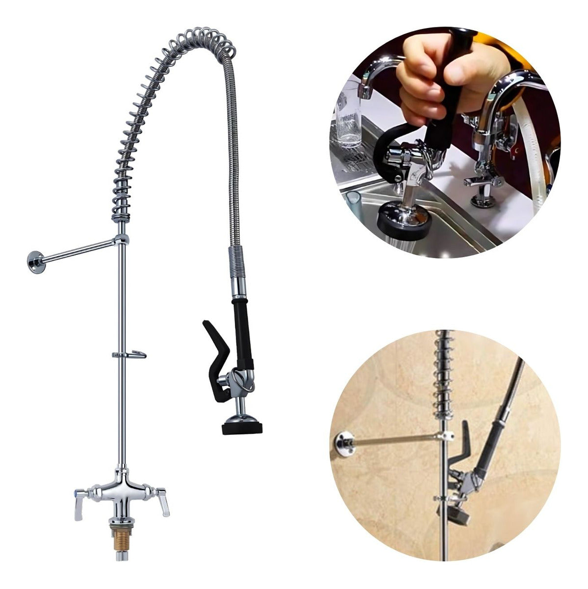 Grifer¡a Lavaplatos Industrial Alta De Mesa - Cromo - 1 Salida - Doble Mando - Alta Calidad