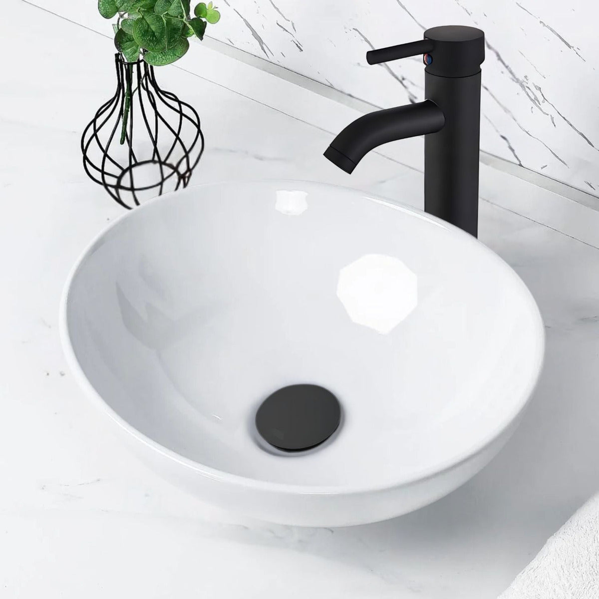 Kit Lavamanos Sobreponer Con Grifería Y Desagües Negros.