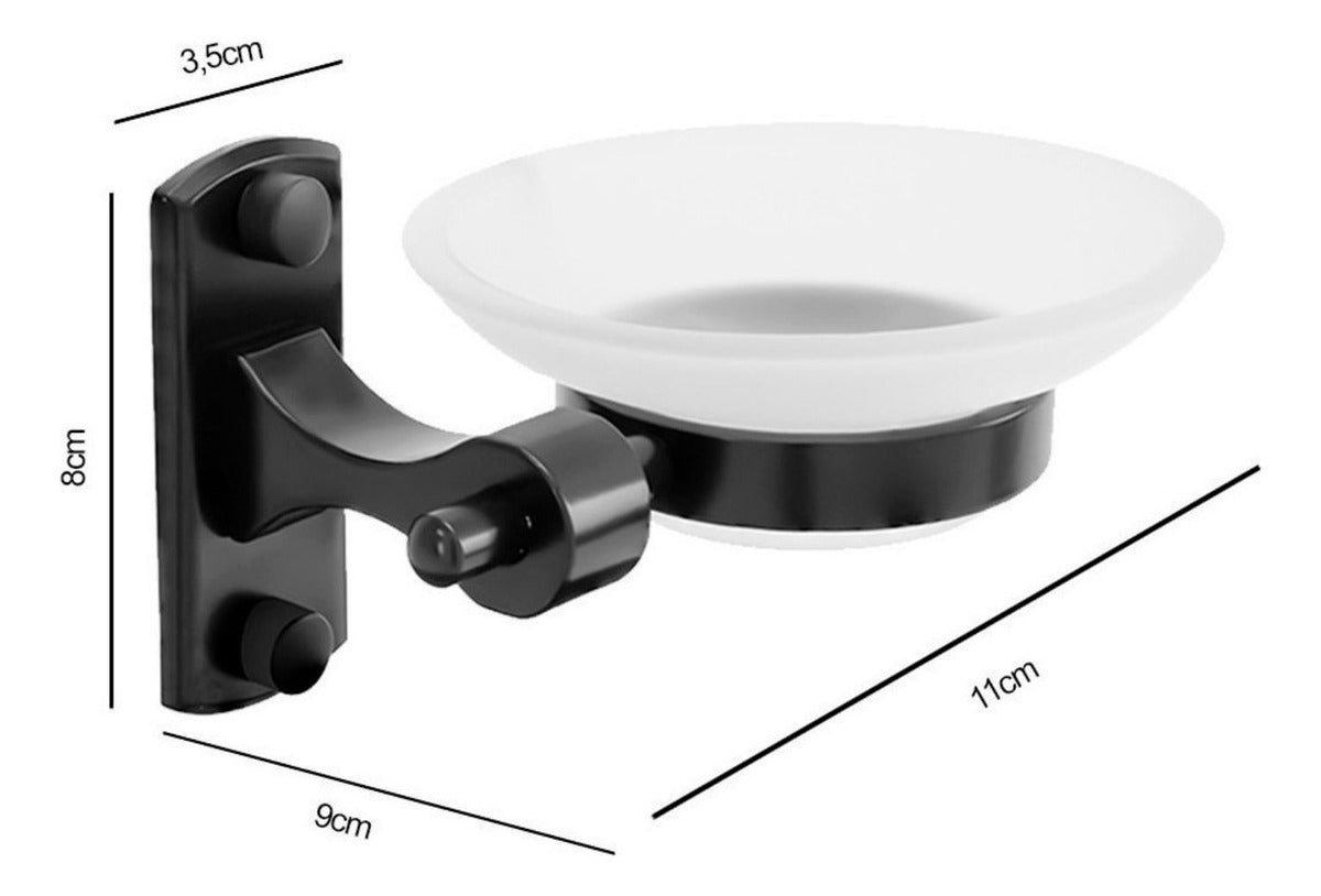 Jabonera Base Rectangular en Aluminio Color Negro con Plato de Cristal