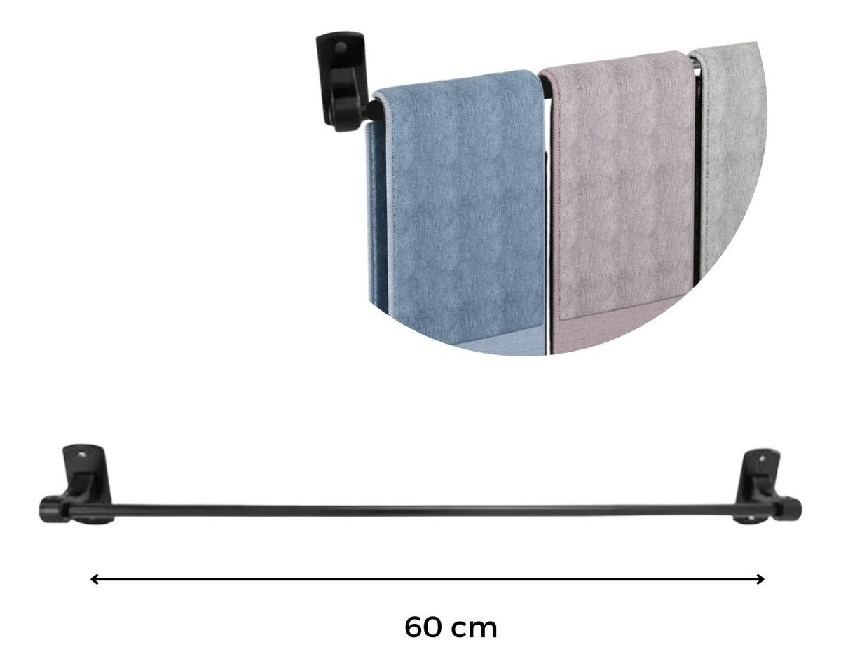 Toallero Barra de 60 cm - Base Rectangular en Aluminio Color Negro