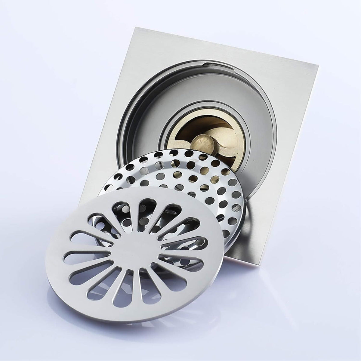 Rejilla de Piso 10x10 Níquel Cepillado con Núcleo de Latón para Desagüe