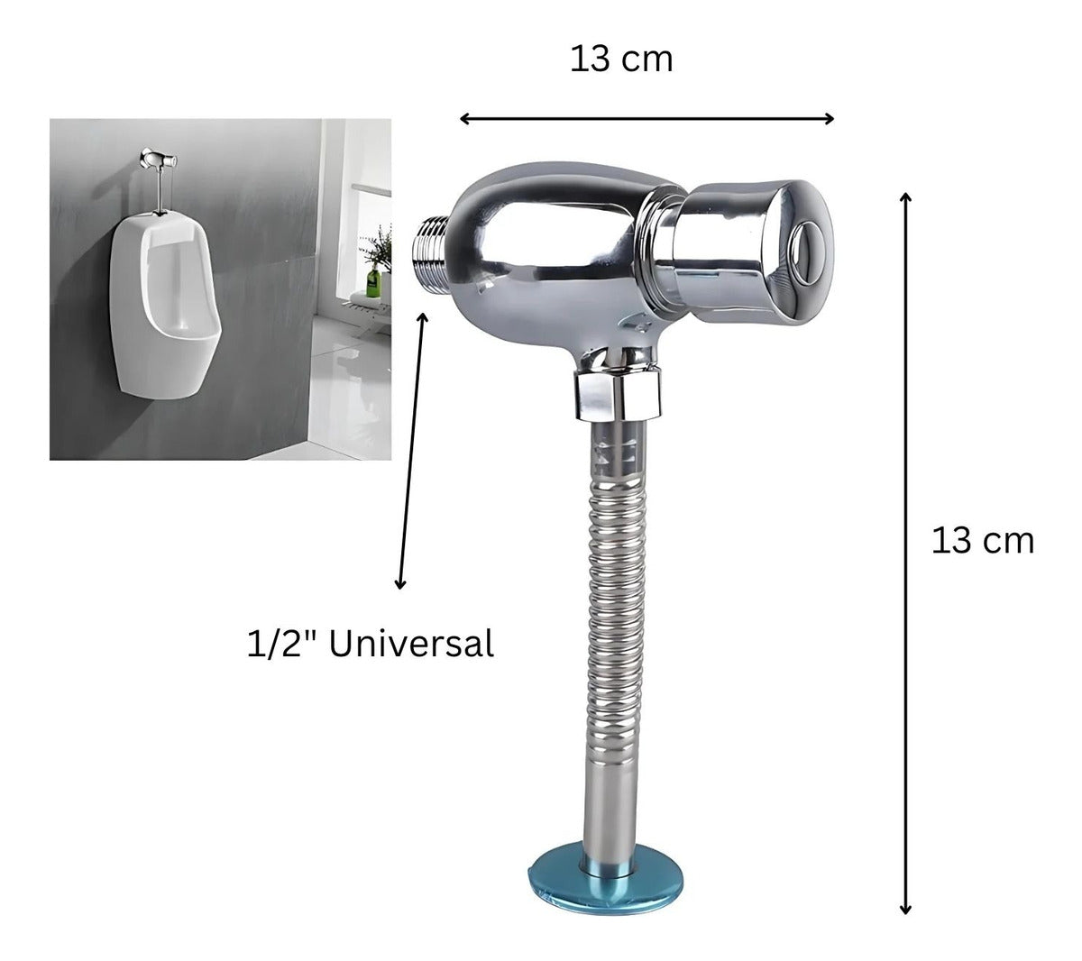 Llave Push Orinal Cierre Automático Metálica Cromada Grifo
