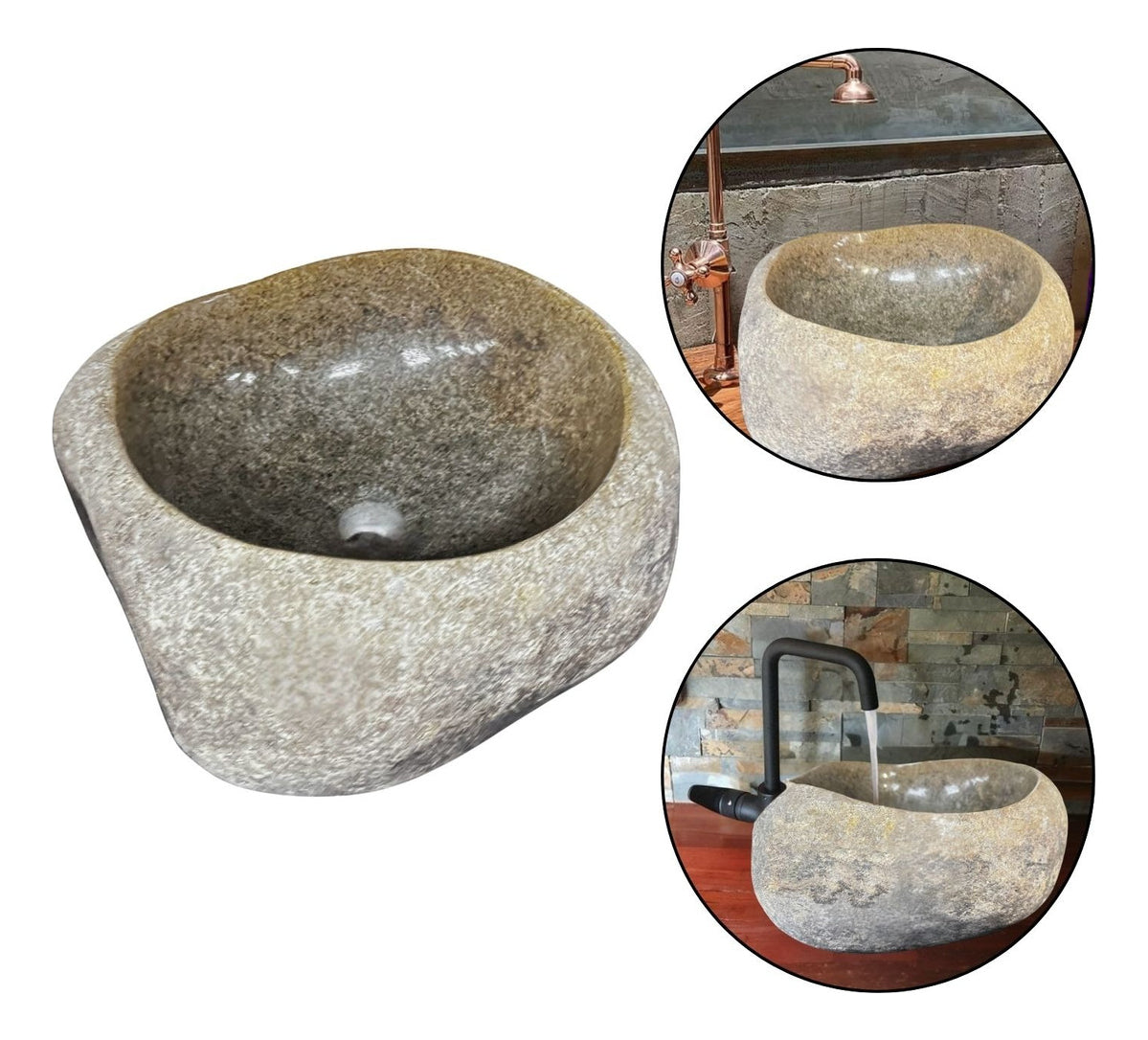 Lavamanos en Piedra de Río Gris, Medida 33 cm x 32 cm x 15 cm (aproximadas)