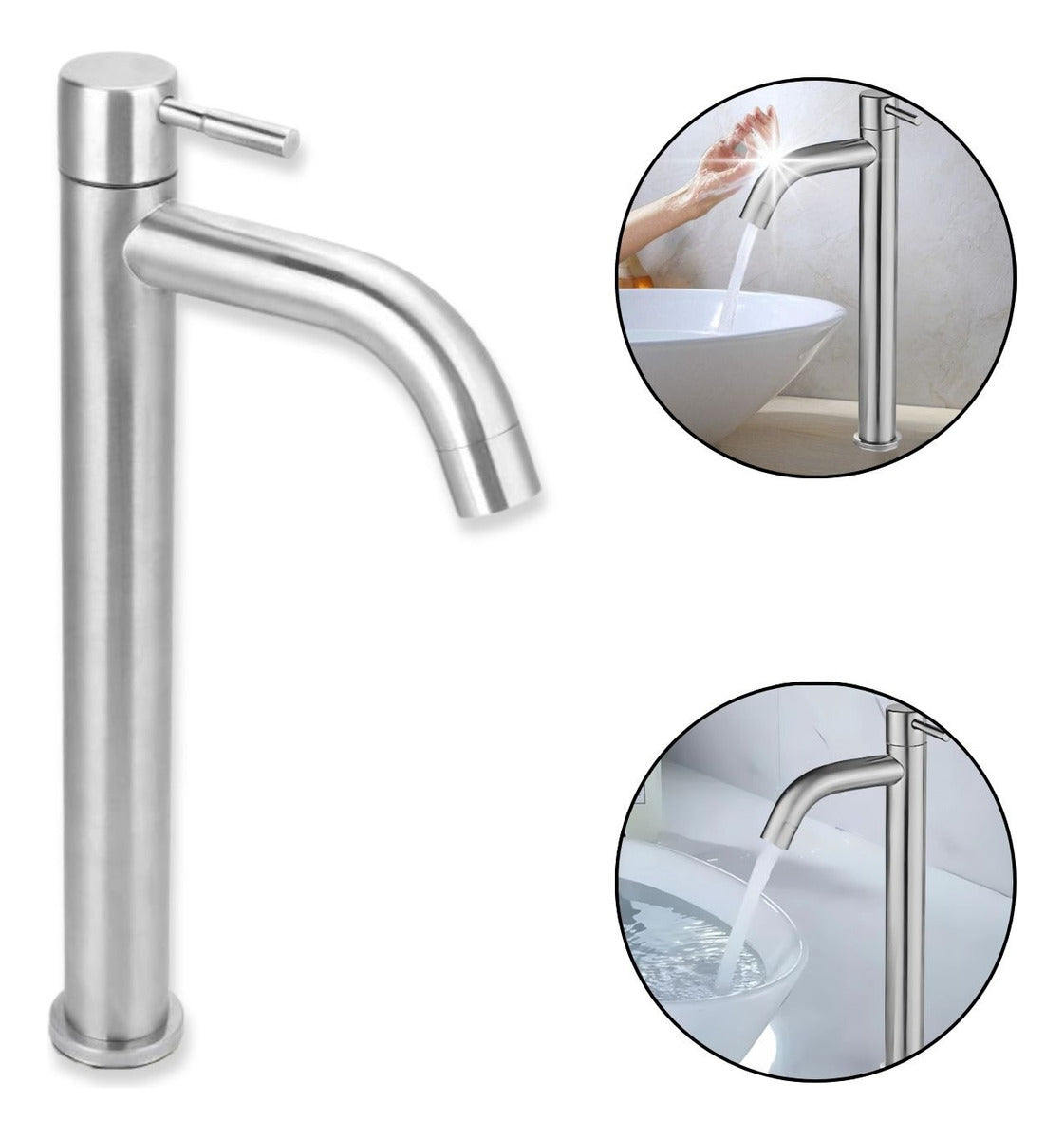 Grifer¡a llave Lavamanos Acero Satinada Poste Alto Para Agua Fr¡a.