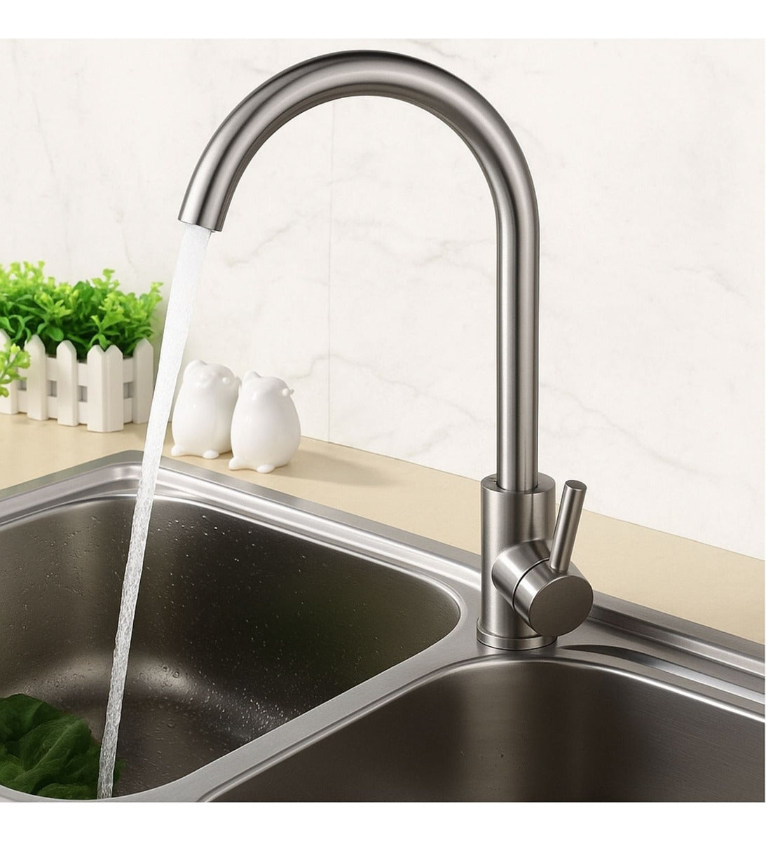 Griferia Lavaplatos Cuello Cisne En Acero Inoxidable Monocontrol