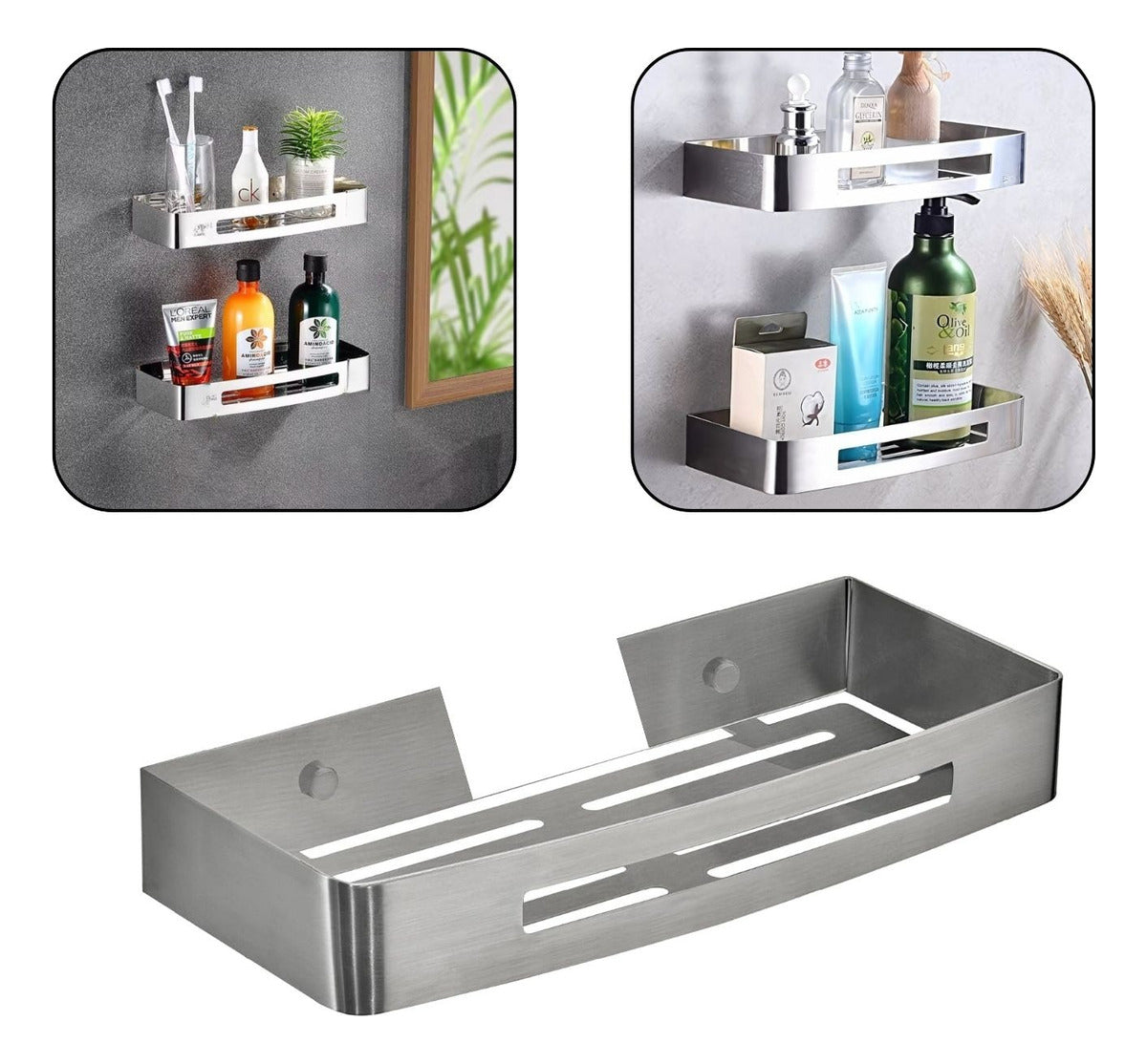 Repisa Rectangular tipo Rejilla para Baño en Acero SUS 304 - 30X12 cm