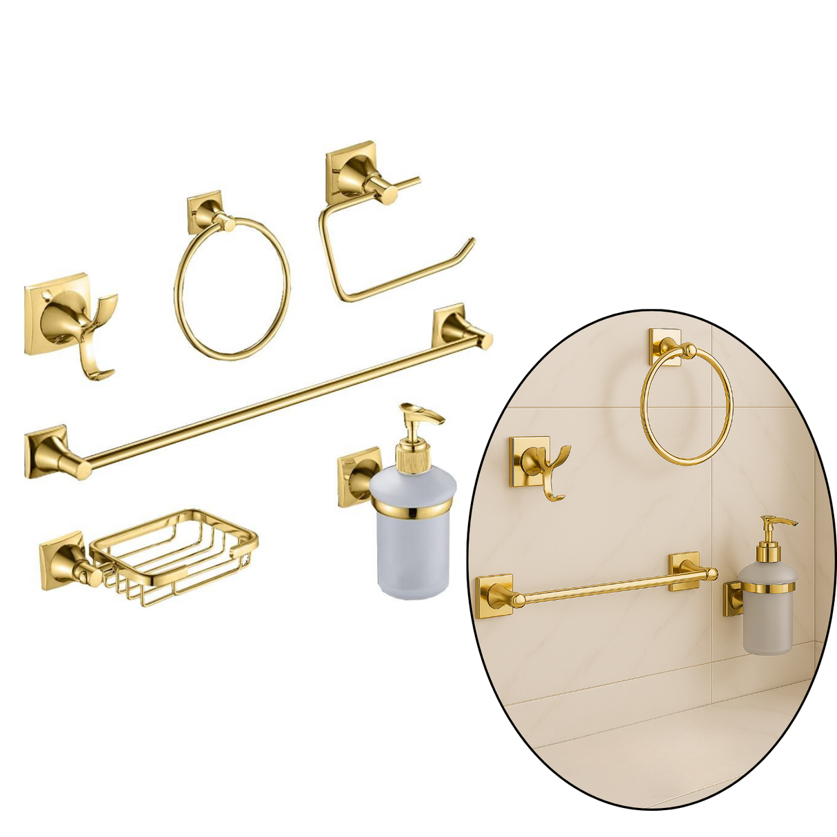 Accesorios Baño Metálico X6 Piezas Xcaret Dorado