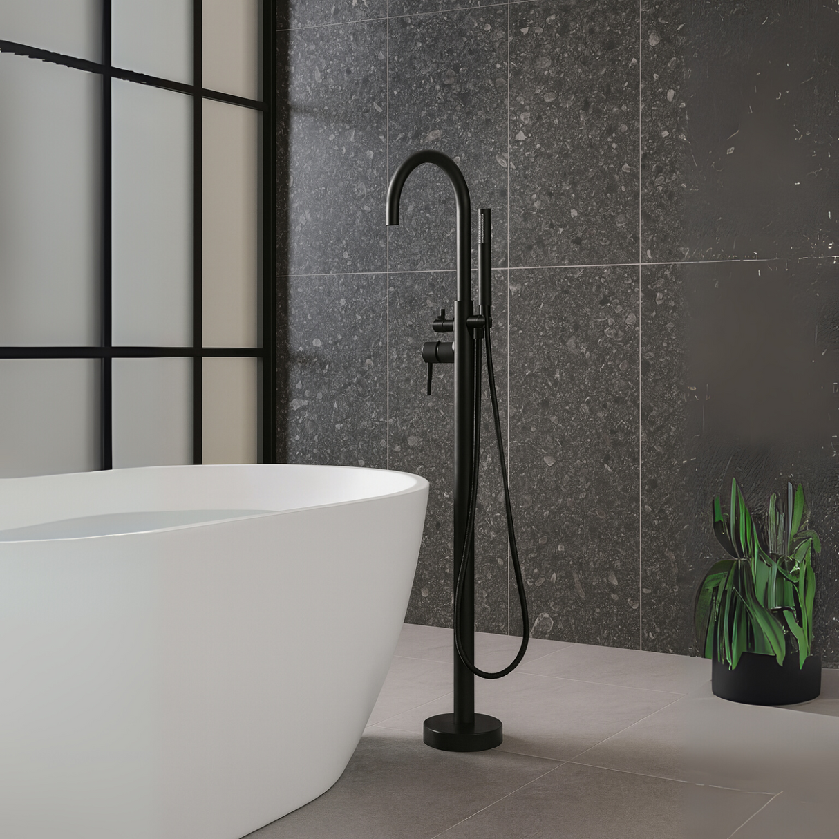 Grifería Monomando Para Tina Nantes Black Negro Mate Con Ducha