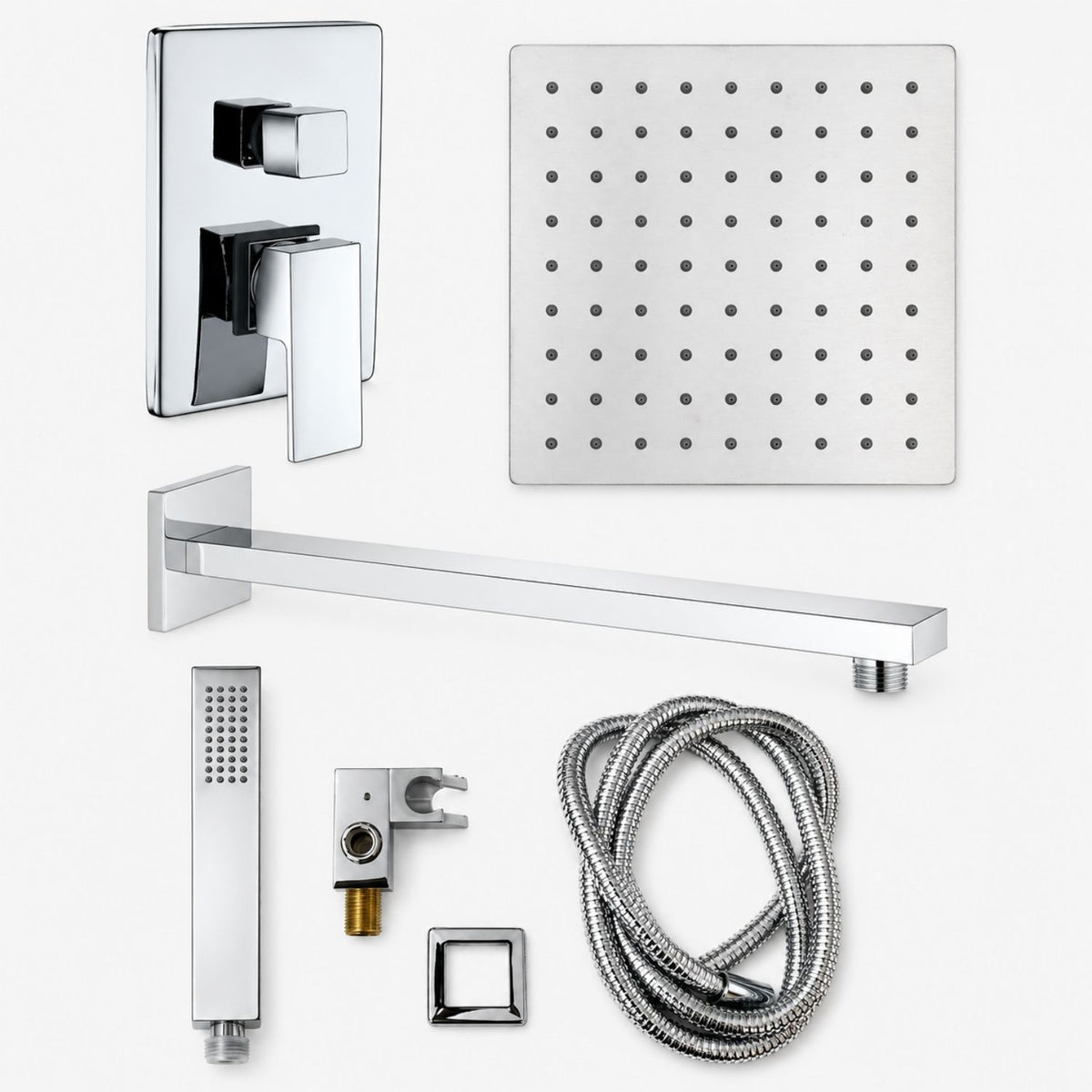 Combo Ducha Cromada Monocontrol + Regadera 20 × 20 cm + Brazo 40 cm + Teleducha