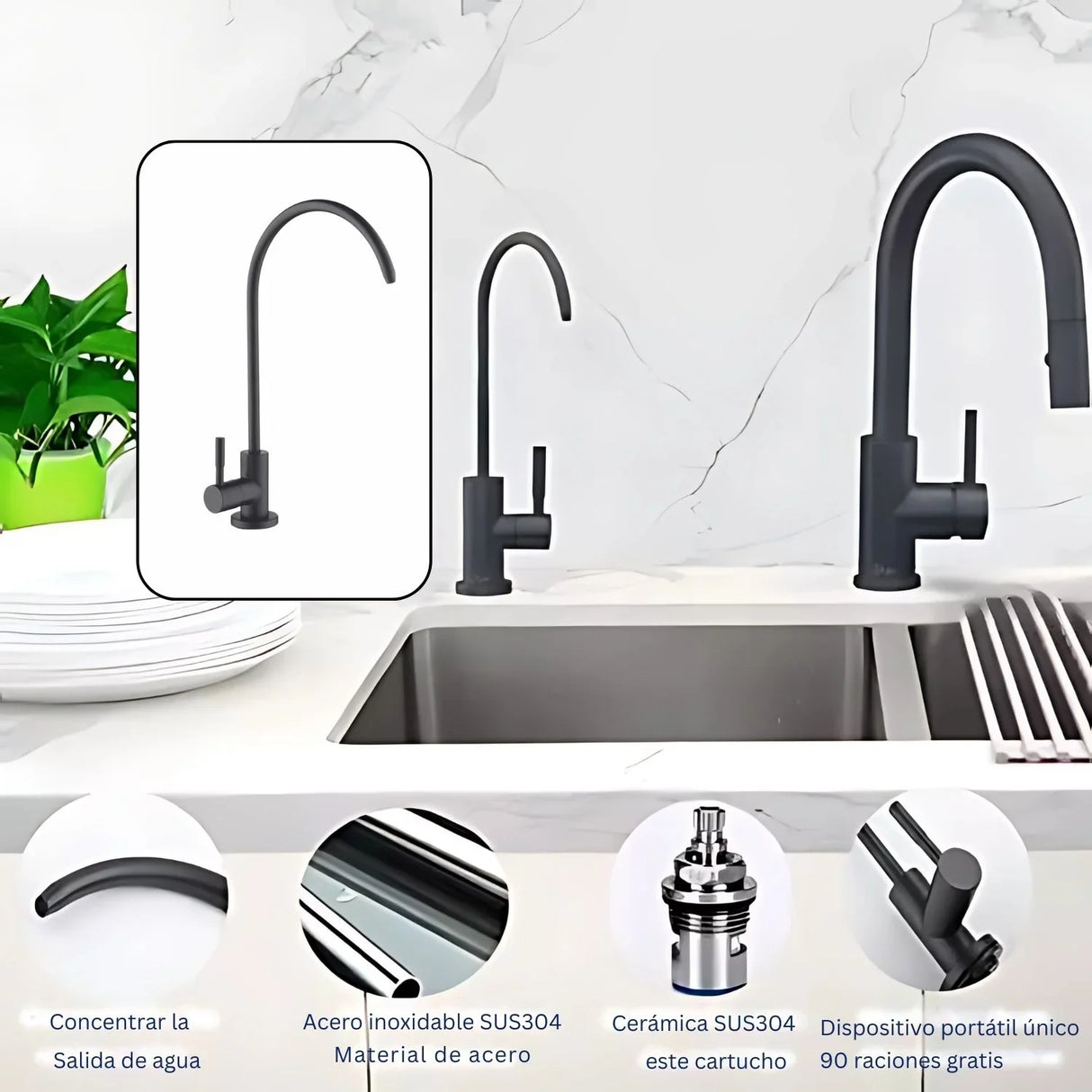 Llave para Filtro de Agua - Negro Mate -ACERO SUS304