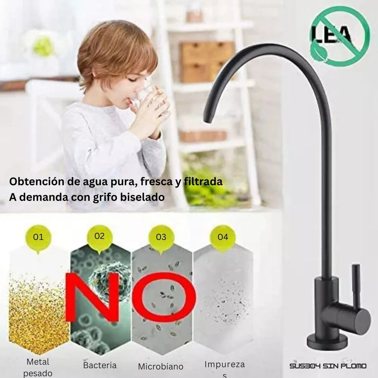 Llave para Filtro de Agua - Negro Mate -ACERO SUS304