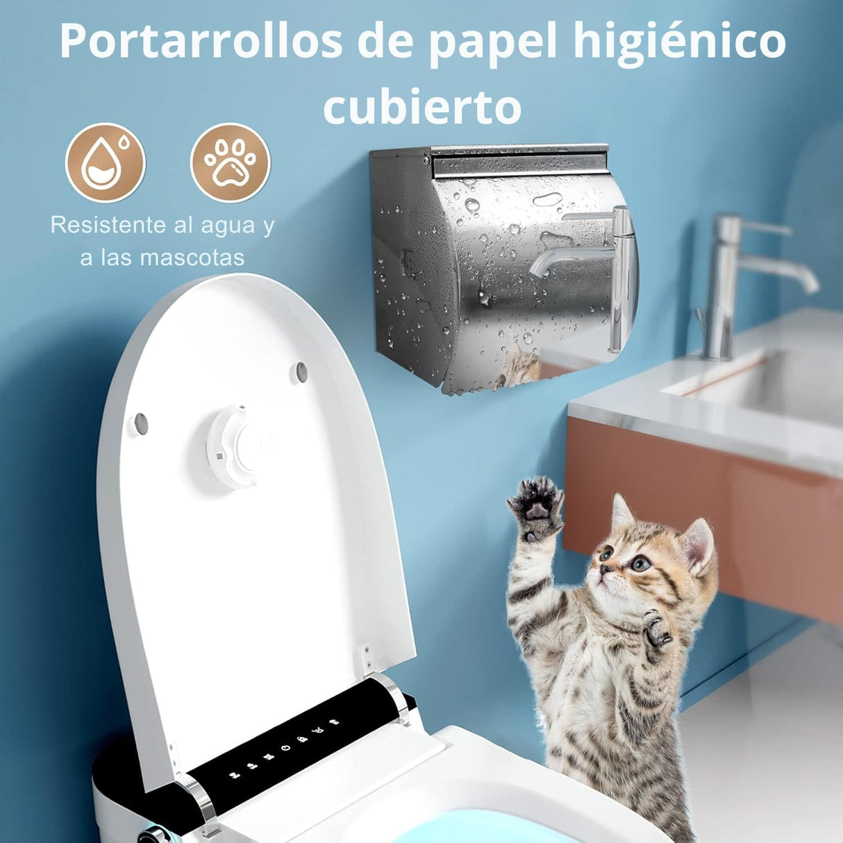 Dispensador Papel Higiénico Acero Plateado Estante Antisalpicaduras