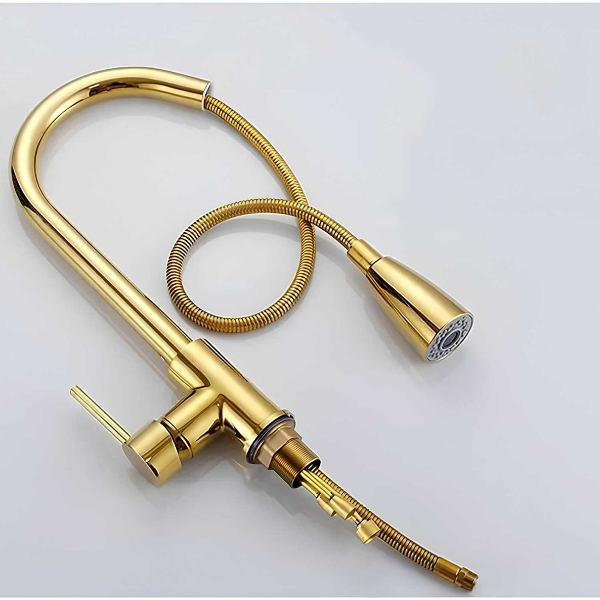 Grifería Lavaplatos Extraíble Oro Brillante Monocontrol | Cocina Moderna Premium