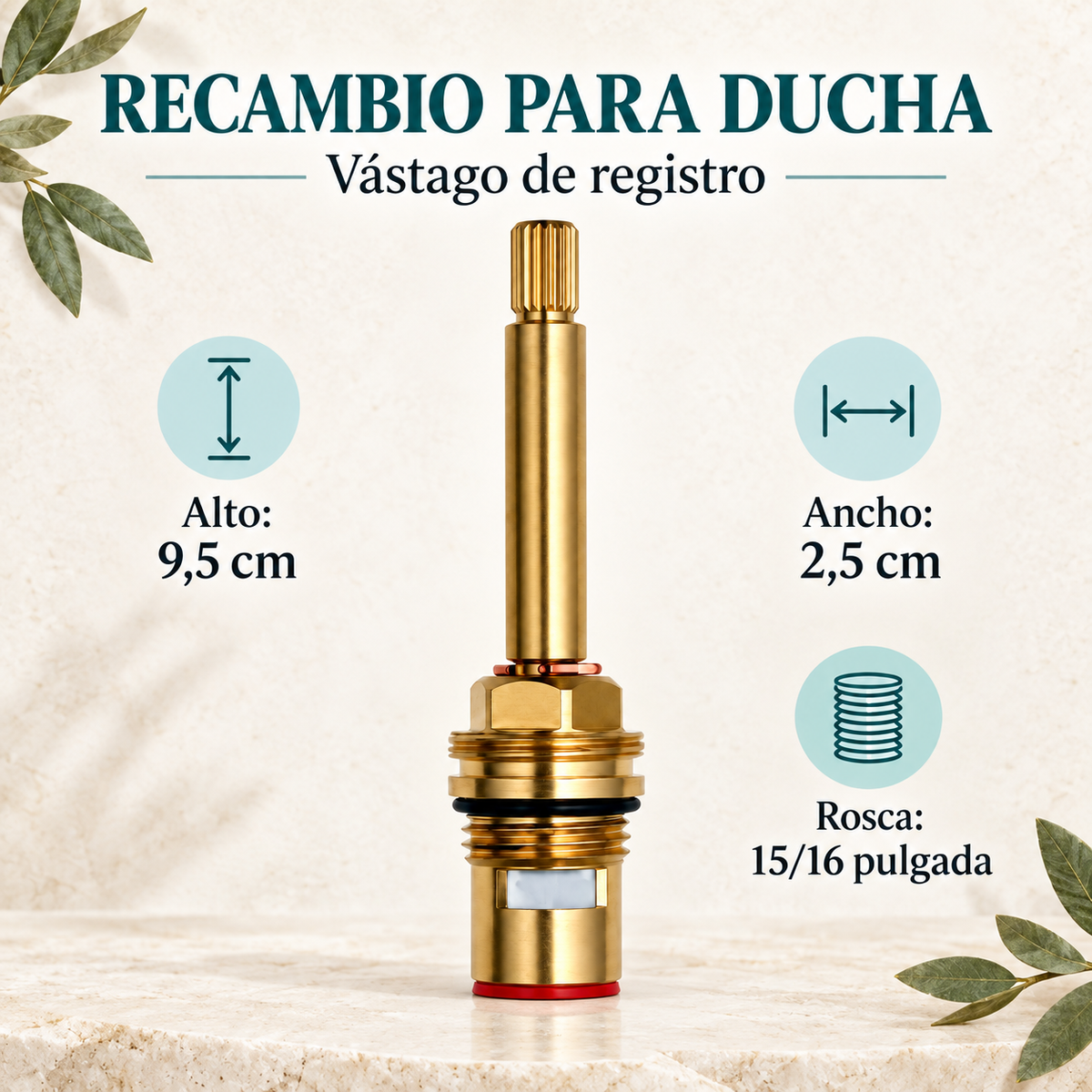 Características y medidas del vástago para registro de ducha