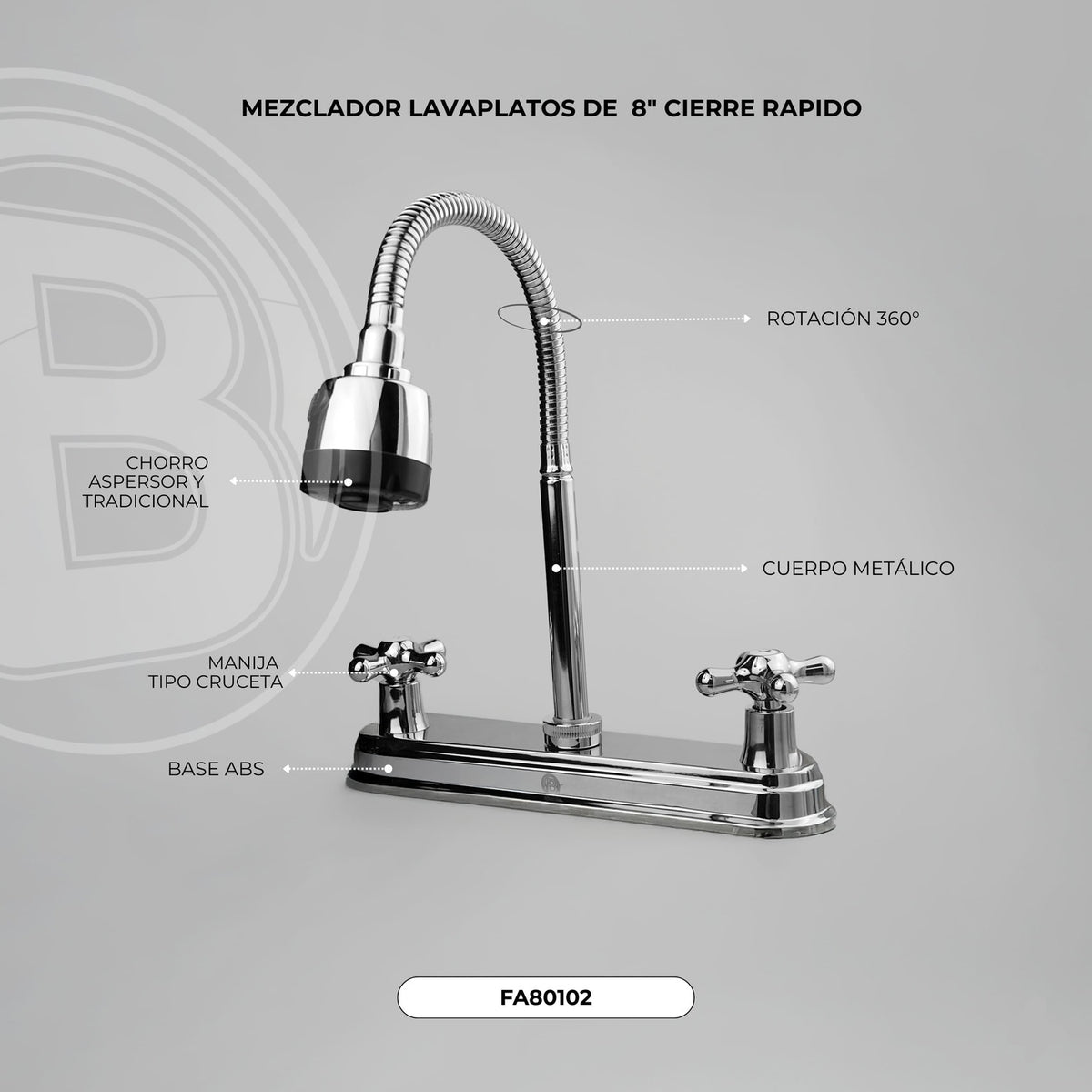 Mezclador De Lavaplatos 8″ De Crucetas Con Cuello Flexible — vista 2