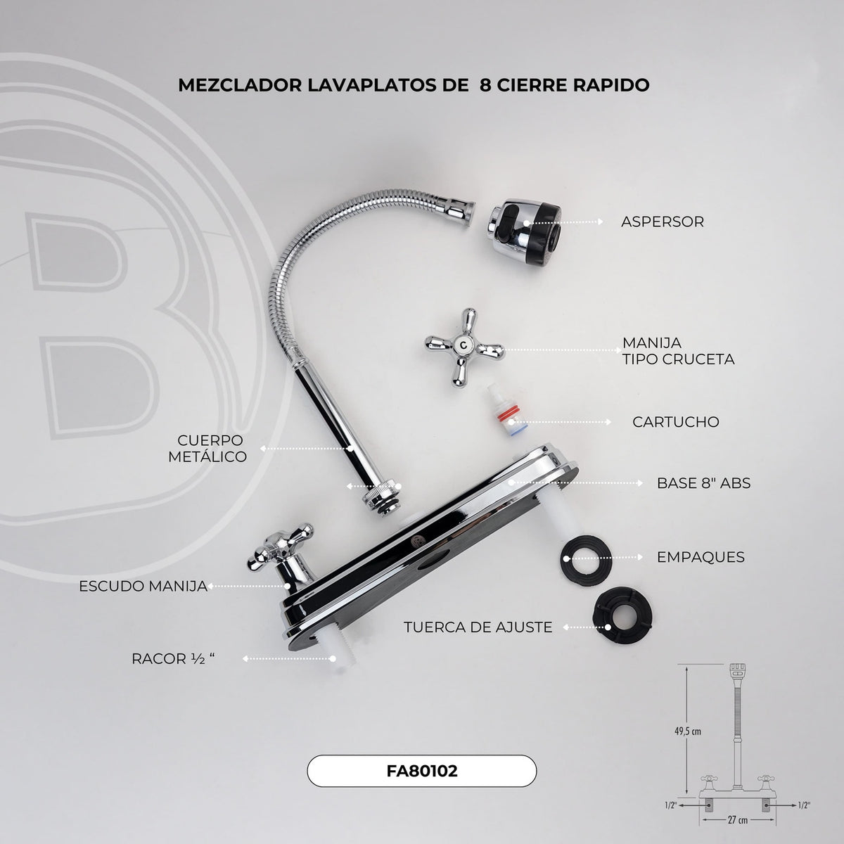 Mezclador De Lavaplatos 8″ De Crucetas Con Cuello Flexible — vista 3