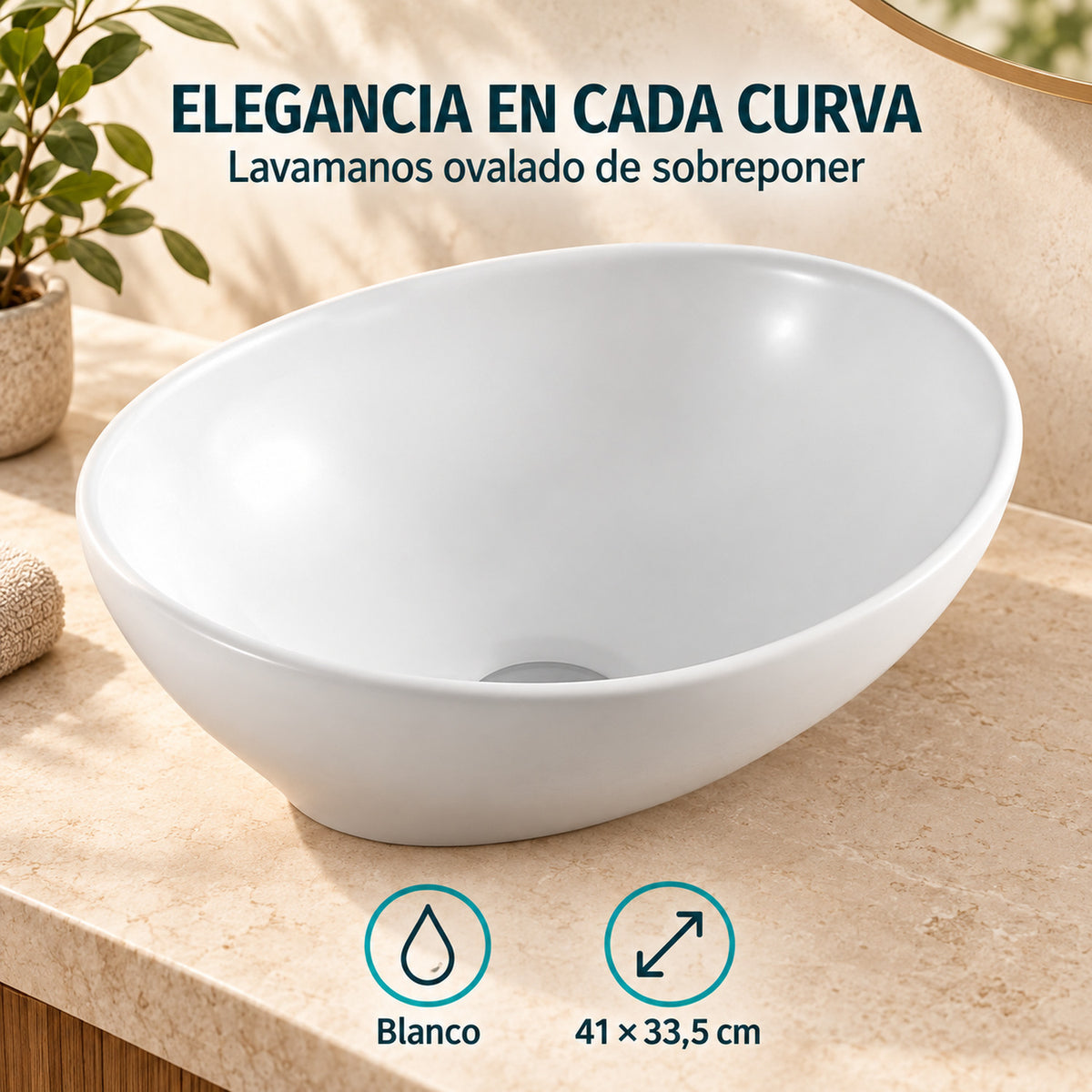 Lavamanos Ovalado Blanco 41 × 33,5 cm — características