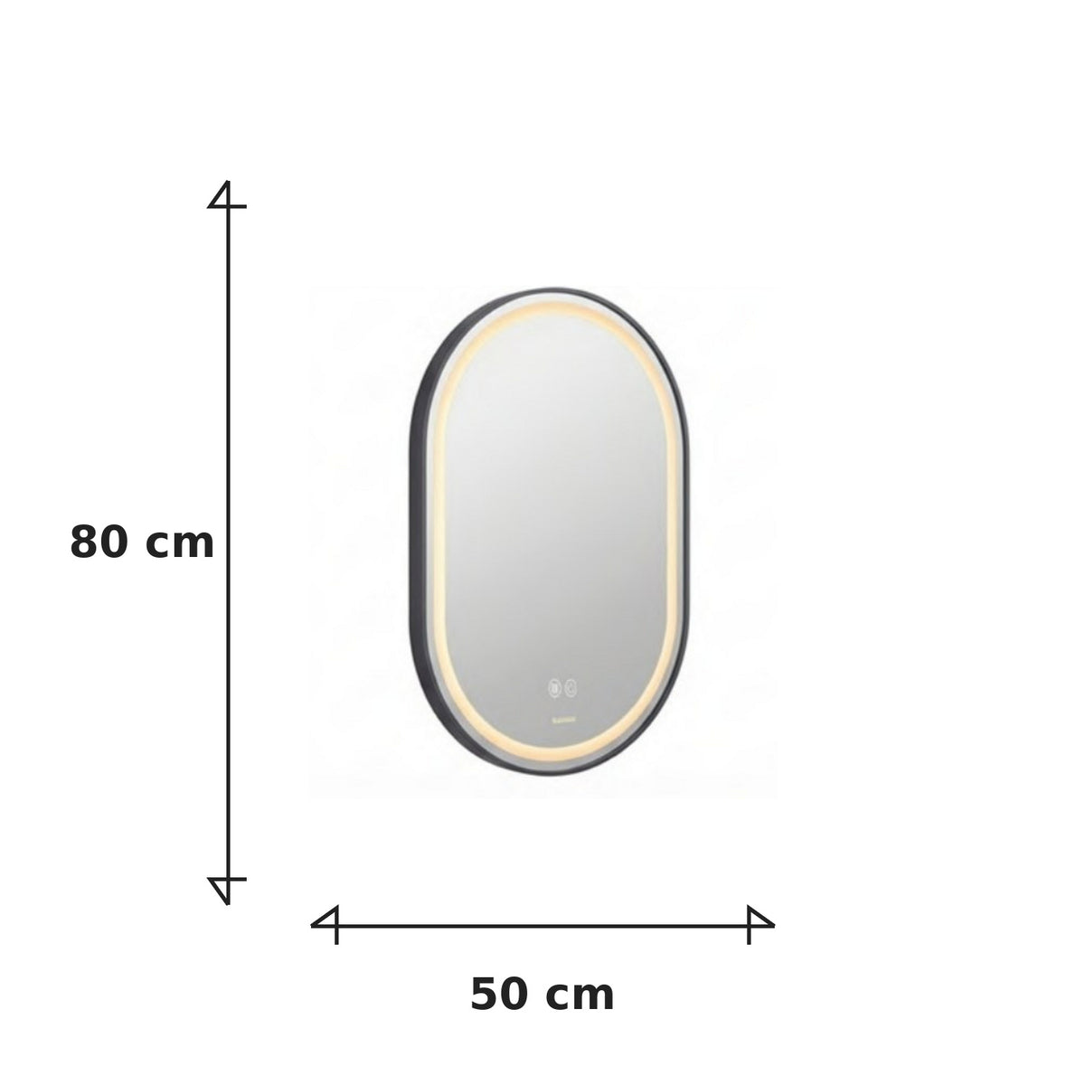 Medidas de 50 x 80 cm del espejo Aura LED ovalado negro