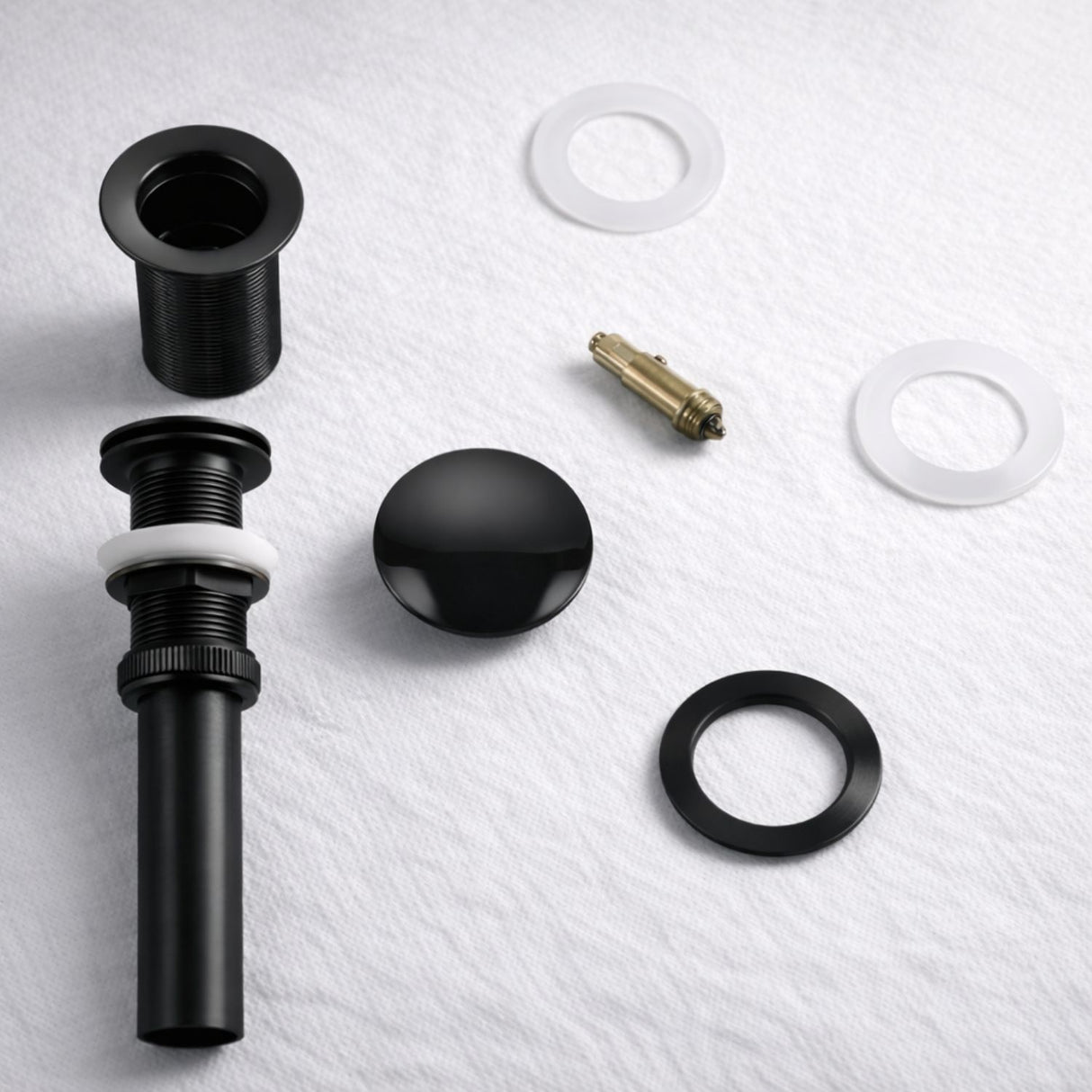Kit Grifería Lavamanos Alta Milan Negro Mate 28 cm + Desagüe Push Cuadrado Negro 7.8 cm | Set Completo Baño Moderno