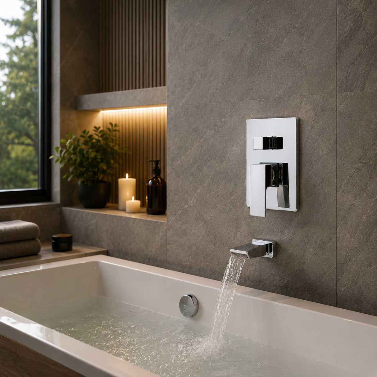 Monocontrol Ducha Cromado con Salida a Tina | Mezclador Moderno para Baño Premium