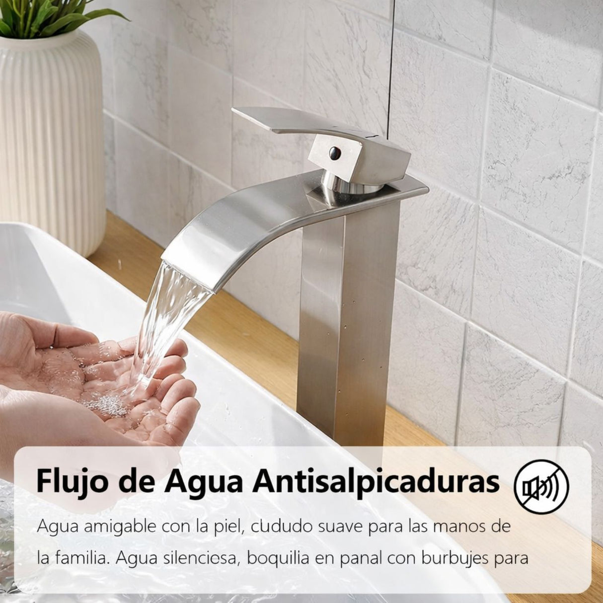 Kit Grifería Lavamanos Alta Milan Satin 30 cm + Desagüe Push Satin 7.8 cm | Set Completo Baño Moderno