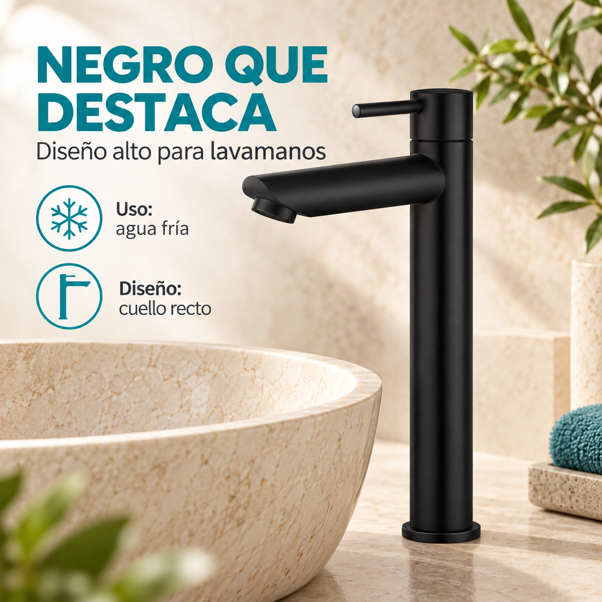 Detalle de grifería negra de agua fría