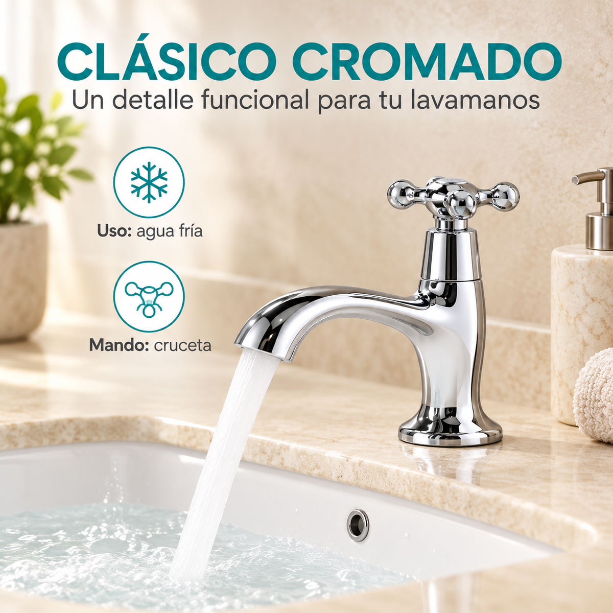 Detalle de grifería cromada de agua fría