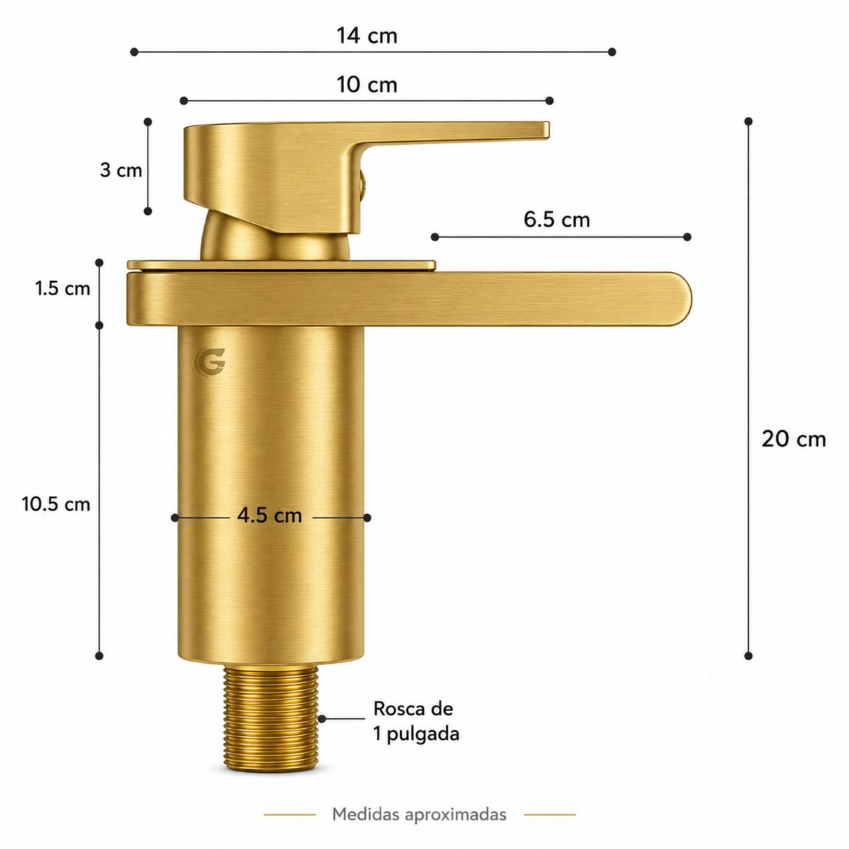 Grifería Lavamanos Cascada Baja Oro Cepillado 20 cm Monocontrol con Caño 14 cm