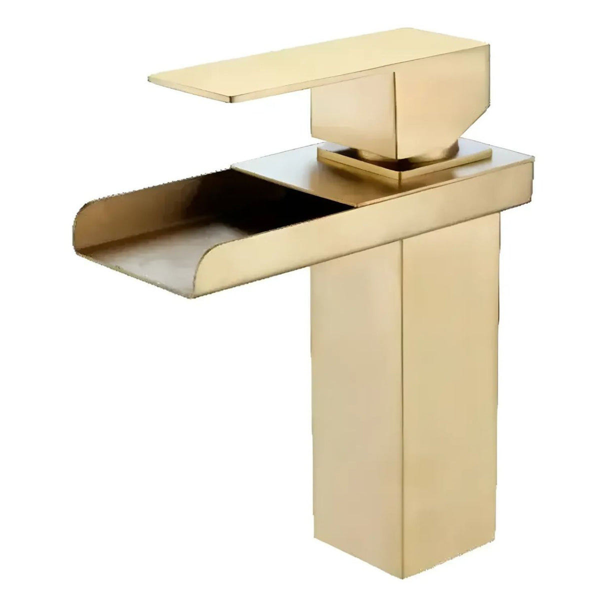 Grifería Lavamanos Cascada Baja Oro Cepillado 20 cm Monocontrol con Caño 14 cm