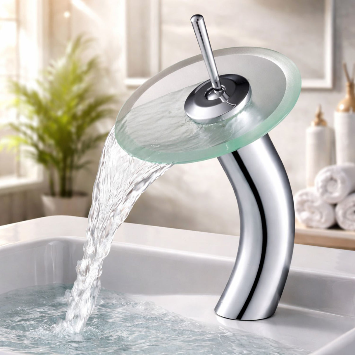 Grifería Monocontrol Lavamanos Cascada Cromada – Llave Baño Moderna Alta Presión 29,8 cm de alto