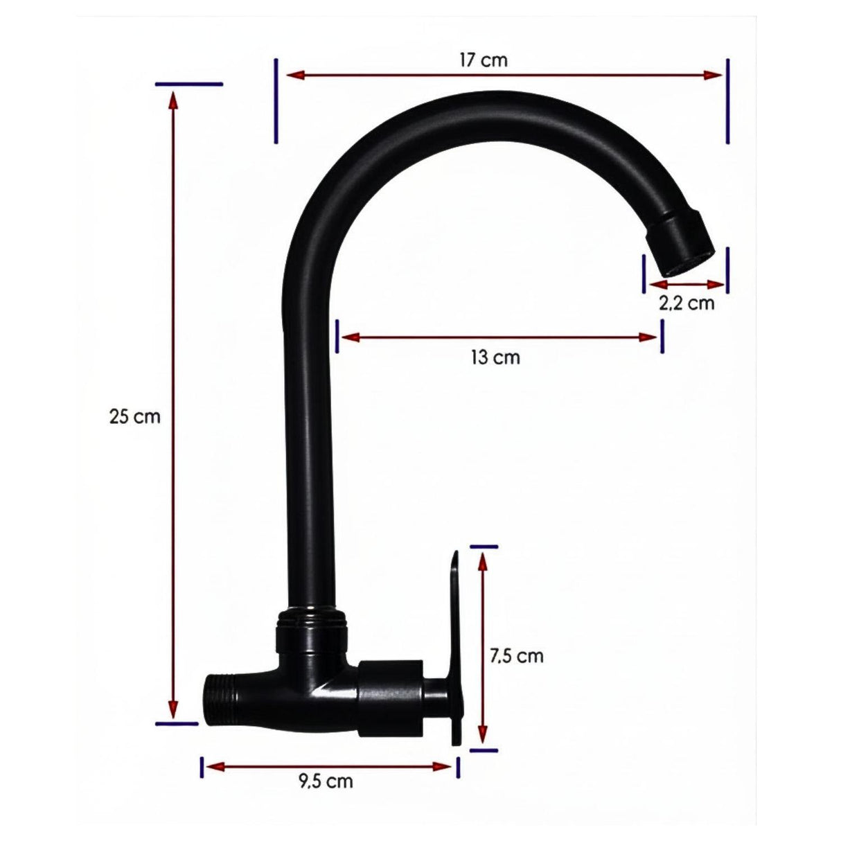 Grifería De Pared Para Lavaplatos Negra Mate 360° | Llave Agua Fría Metálica Para Cocina y Lavadero