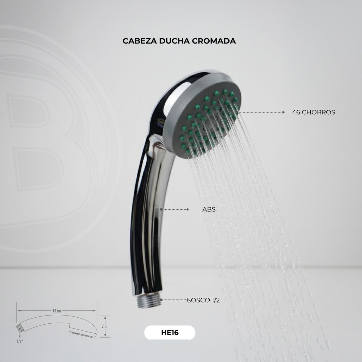 Cabeza de teleducha en ABS cromado vista original 3