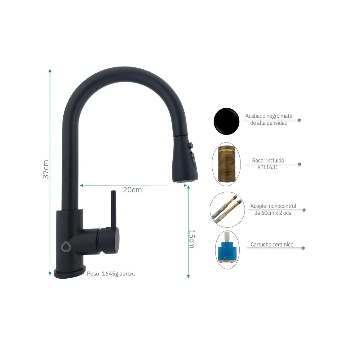 Grifo Monocontrol Lavaplatos Out Matte Cuello Curvo