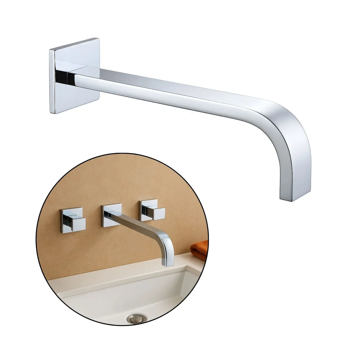 Pico Cuadrado Grifería Pared, Jacuzzi, Tina Cromado Bronce