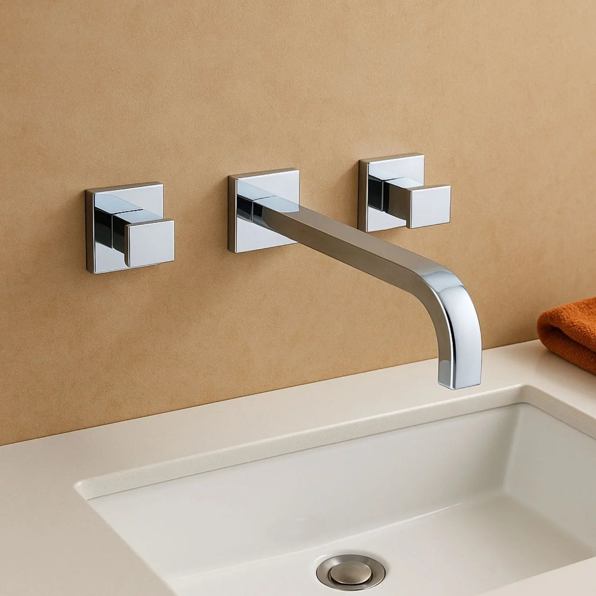 Pico Cuadrado Grifería Pared, Jacuzzi, Tina Cromado Bronce