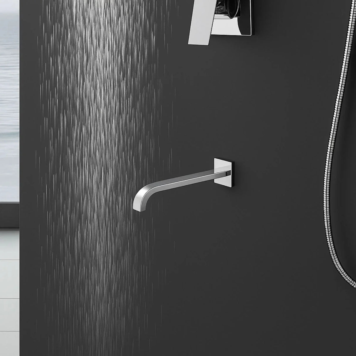 Pico Cuadrado Grifería Pared, Jacuzzi, Tina Cromado Bronce