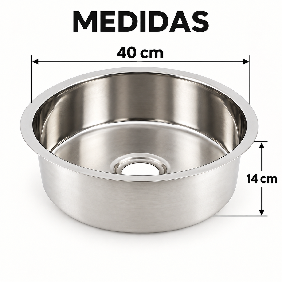 Medidas del lavaplatos: 40 cm de diámetro y 14 cm de profundidad