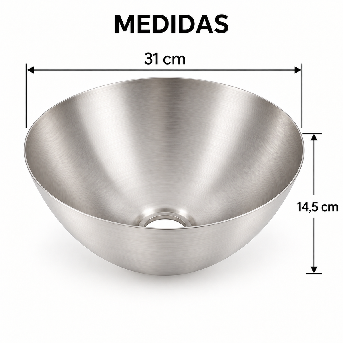 Medidas del lavamanos: 31 cm de diámetro y 14,5 cm de profundidad