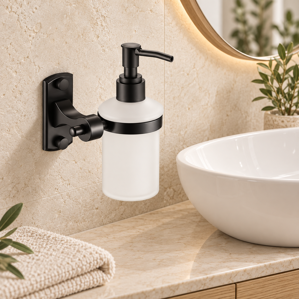 Dispensador De Jabón Mural Con Base Rectangular Negra