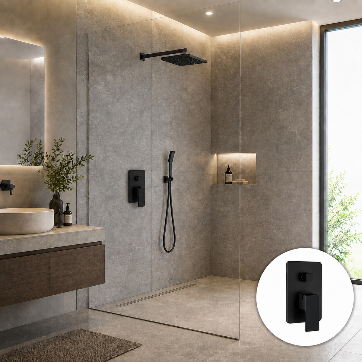Monocontrol Ducha Negro Mate con Salida a Tina | Mezclador Moderno para BañoMonocontrol Ducha Negro Mate con Salida a Tina | Mezclador Moderno para Baño